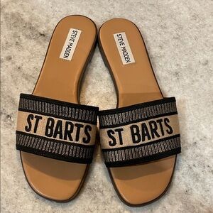 Steve Madden Black and Tan St Barts Sandals